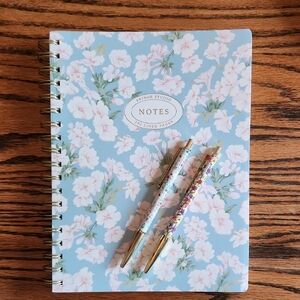 Fringe Studio Light Blue Spiral Journal Notebook + 2 Floral Ubrand Gel Pens